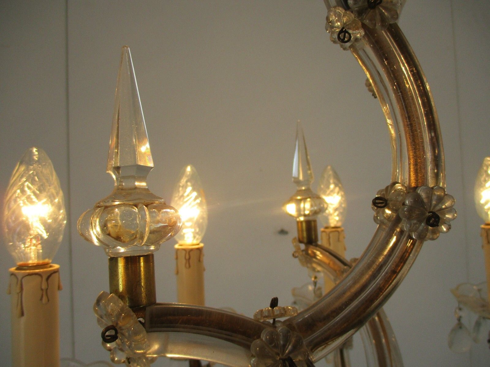 photo for sale Chandelier 10 Arms Lights Brass Christal  Prisms Hollywood Regency Marie Therese