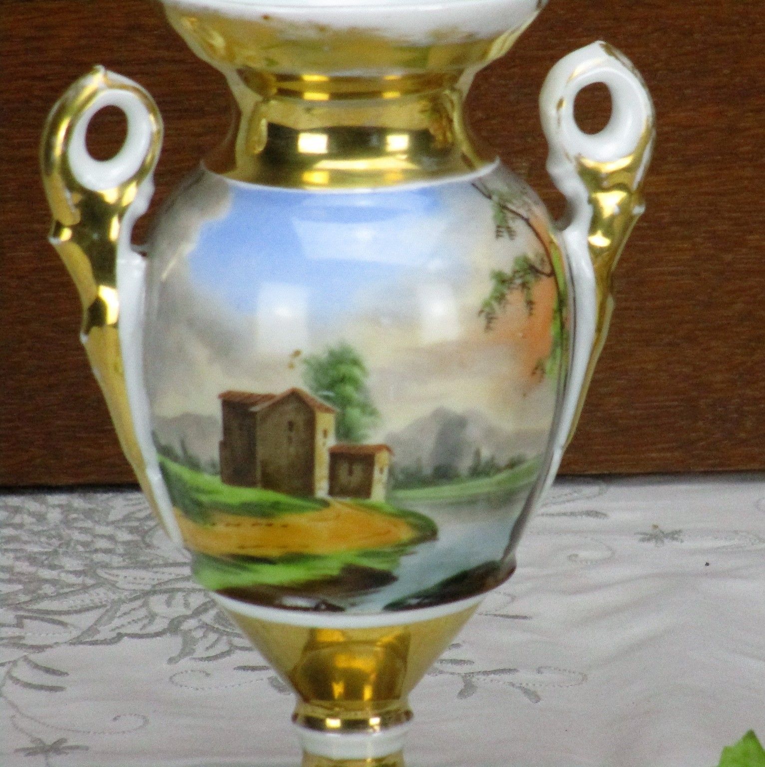 Couple Antique Vieux Paris Porcelain Vases French Landscape France photo buy