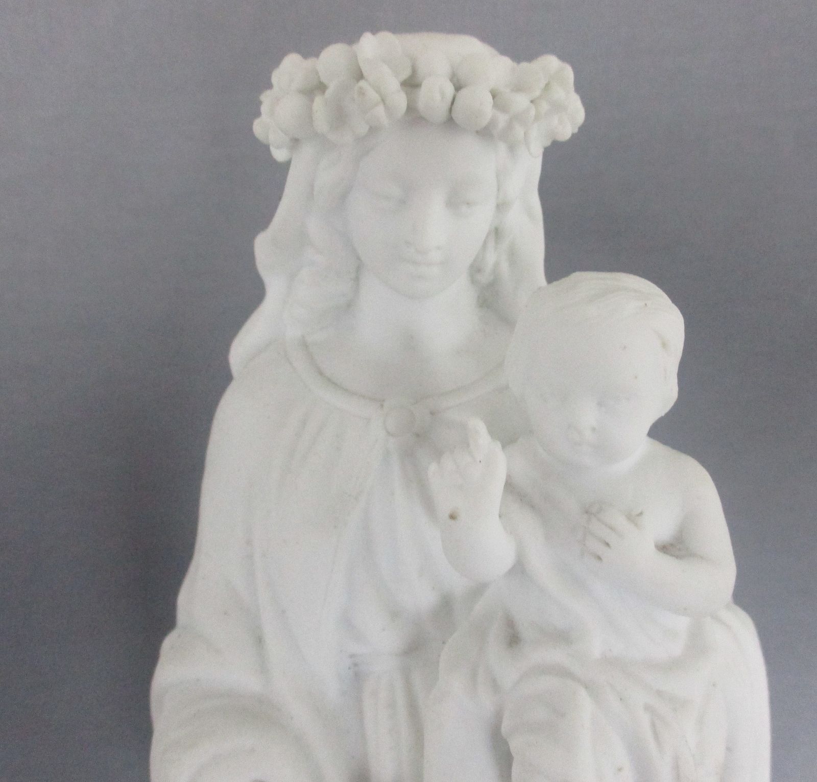 Antique Bisque Porcelain Statue Virgin Our Lady Mary Madonna With Infant Jesus F photo for sale