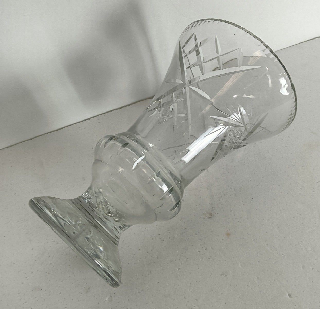 Large Vintage Beautiful Cut To Clear Etched Glass Vase photo vintage