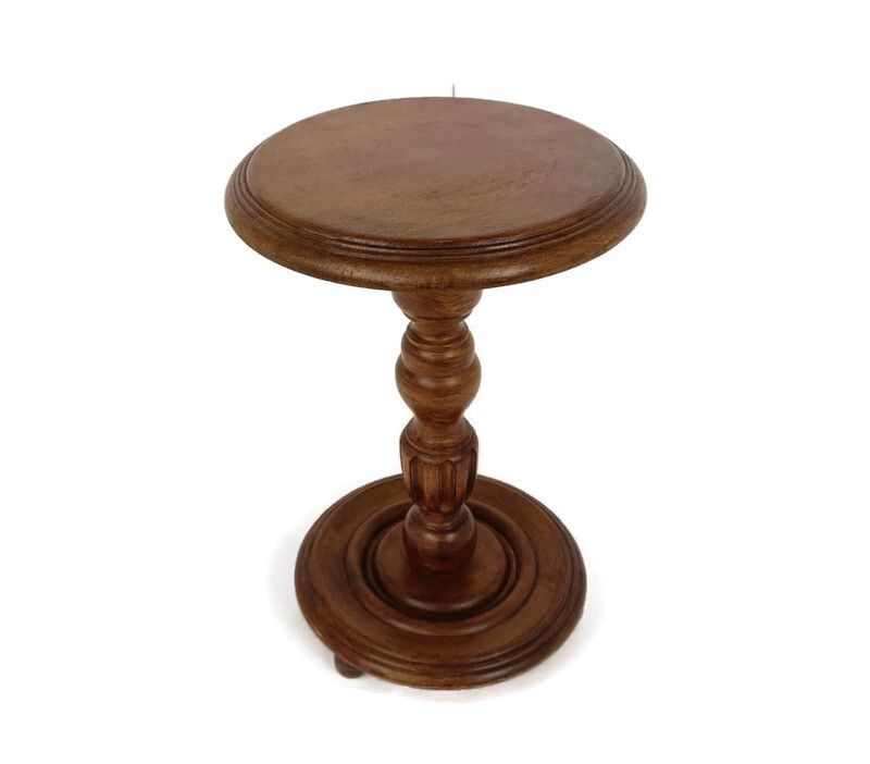 Hand Carved Wood Pedestal Display Side Table Plant Bonsai Flower Stand Barn Coun