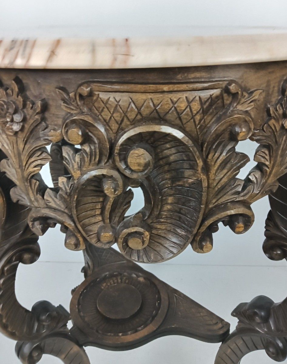 Stunning Carved Wooden Console Wall End Table Hallway Marble Top Antique Wow photo for sale