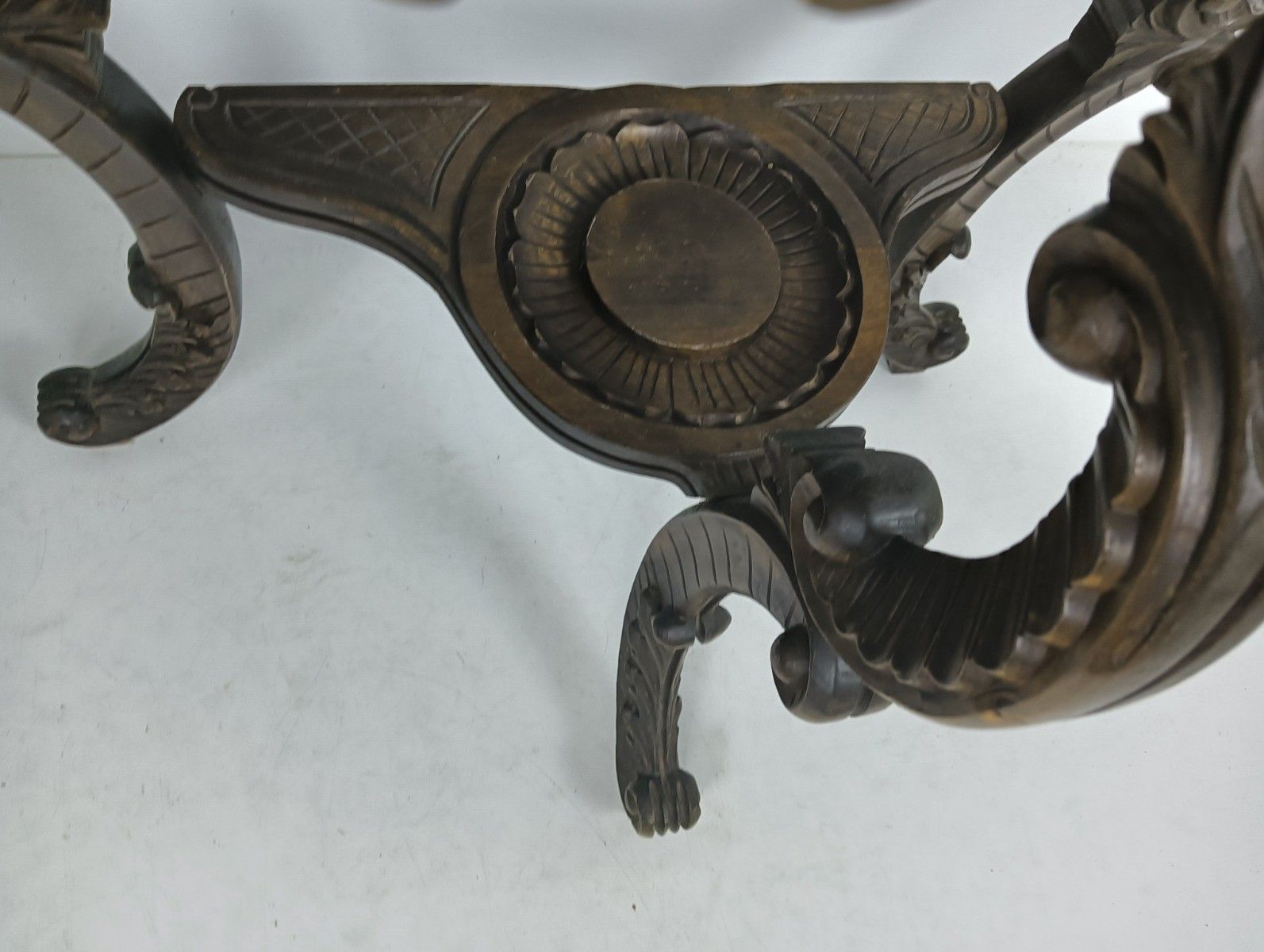 Stunning Carved Wooden Console Wall End Table Hallway Marble Top Antique Wow photo Furniture