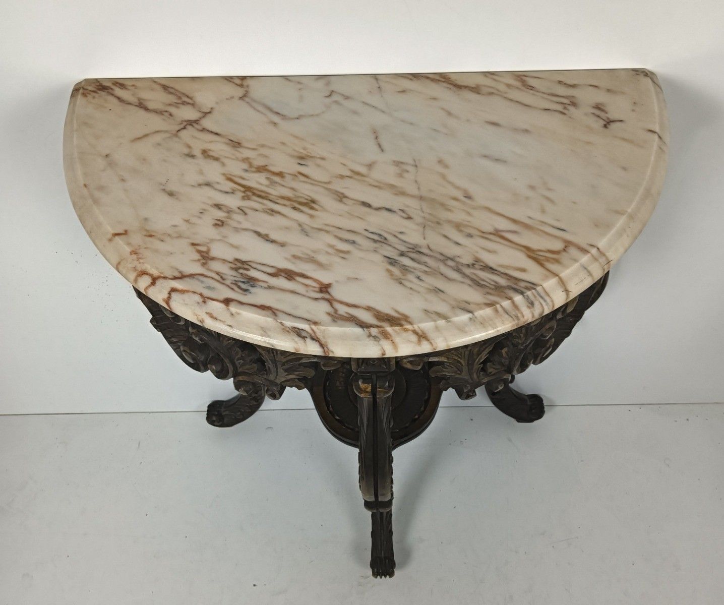 Stunning Carved Wooden Console Wall End Table Hallway Marble Top Antique Wow photo 728.0