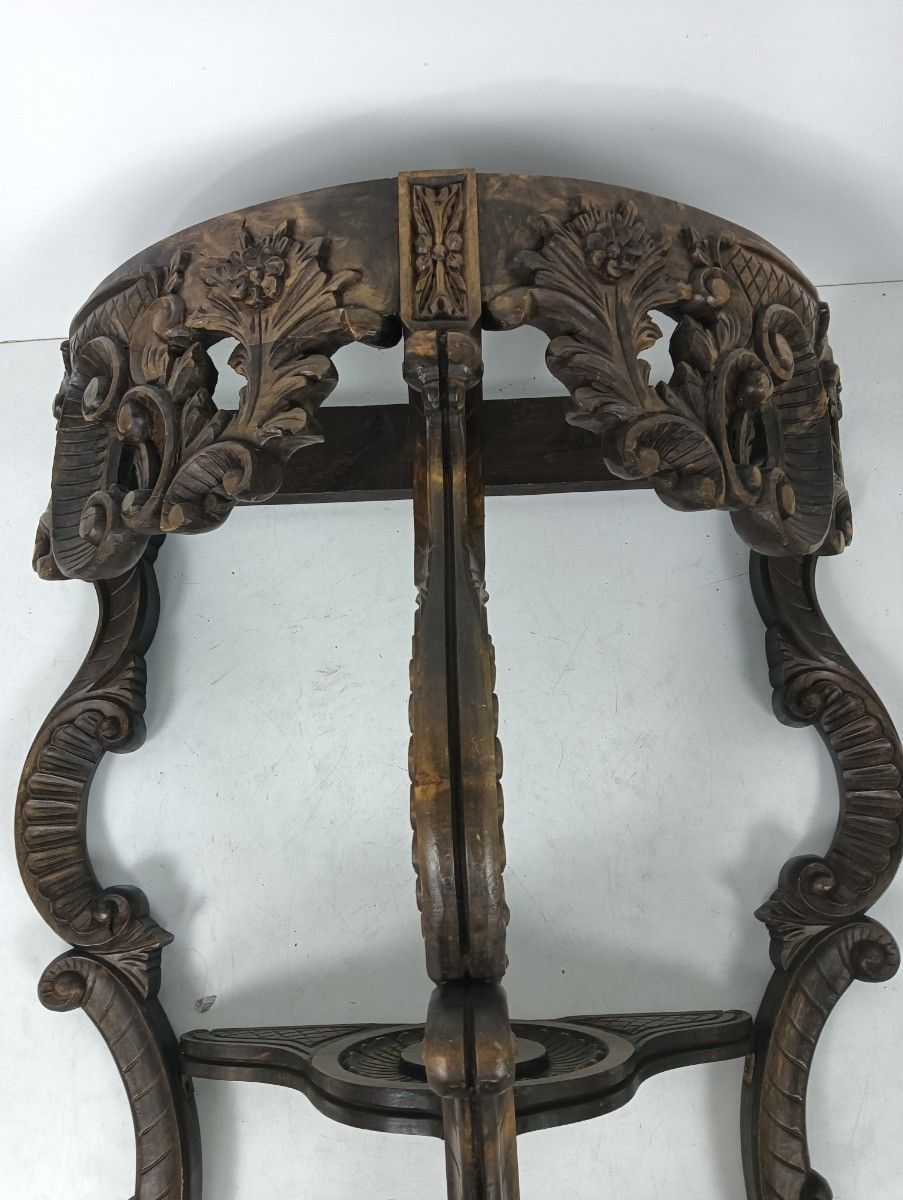 Furniture Stunning Carved Wooden Console Wall End Table Hallway Marble Top Antique Wow photo