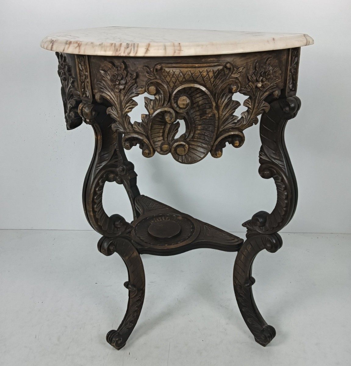 photo buy Stunning Carved Wooden Console Wall End Table Hallway Marble Top Antique Wow