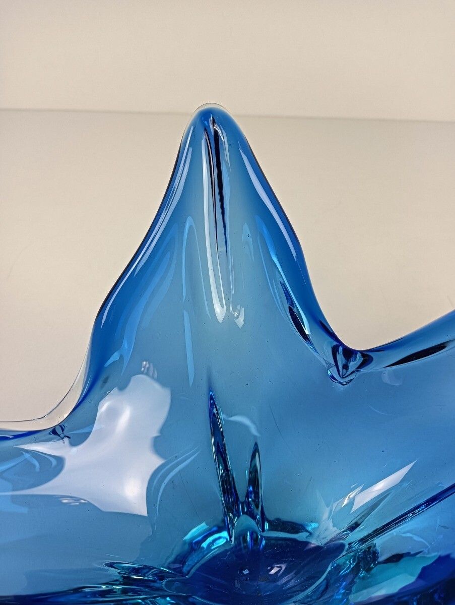 Gorgeous Bowl Dish Centerpiece Blue Art Glass Murano Italy Vintage photo Home Decor