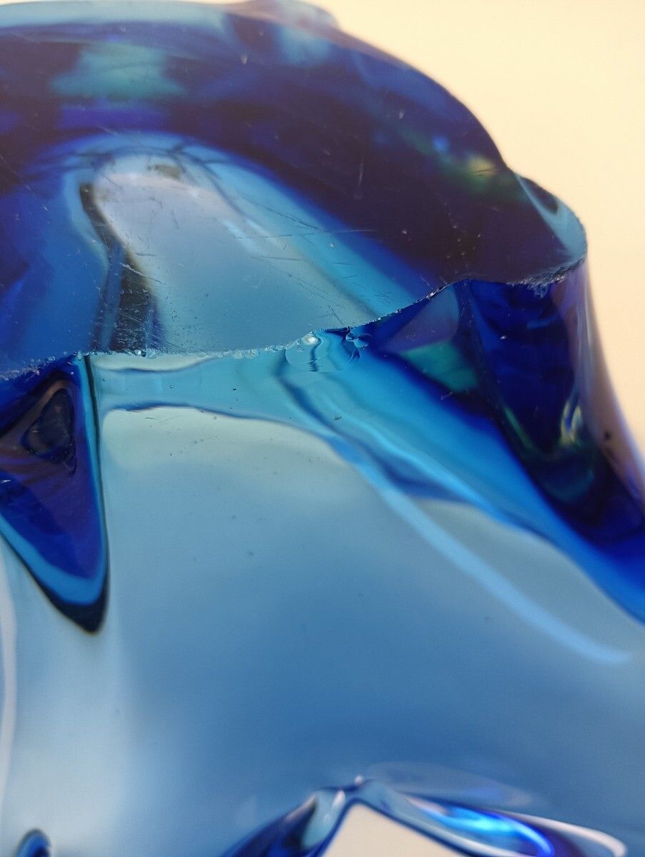 photo furniture Gorgeous Bowl Dish Centerpiece Blue Art Glass Murano Italy Vintage