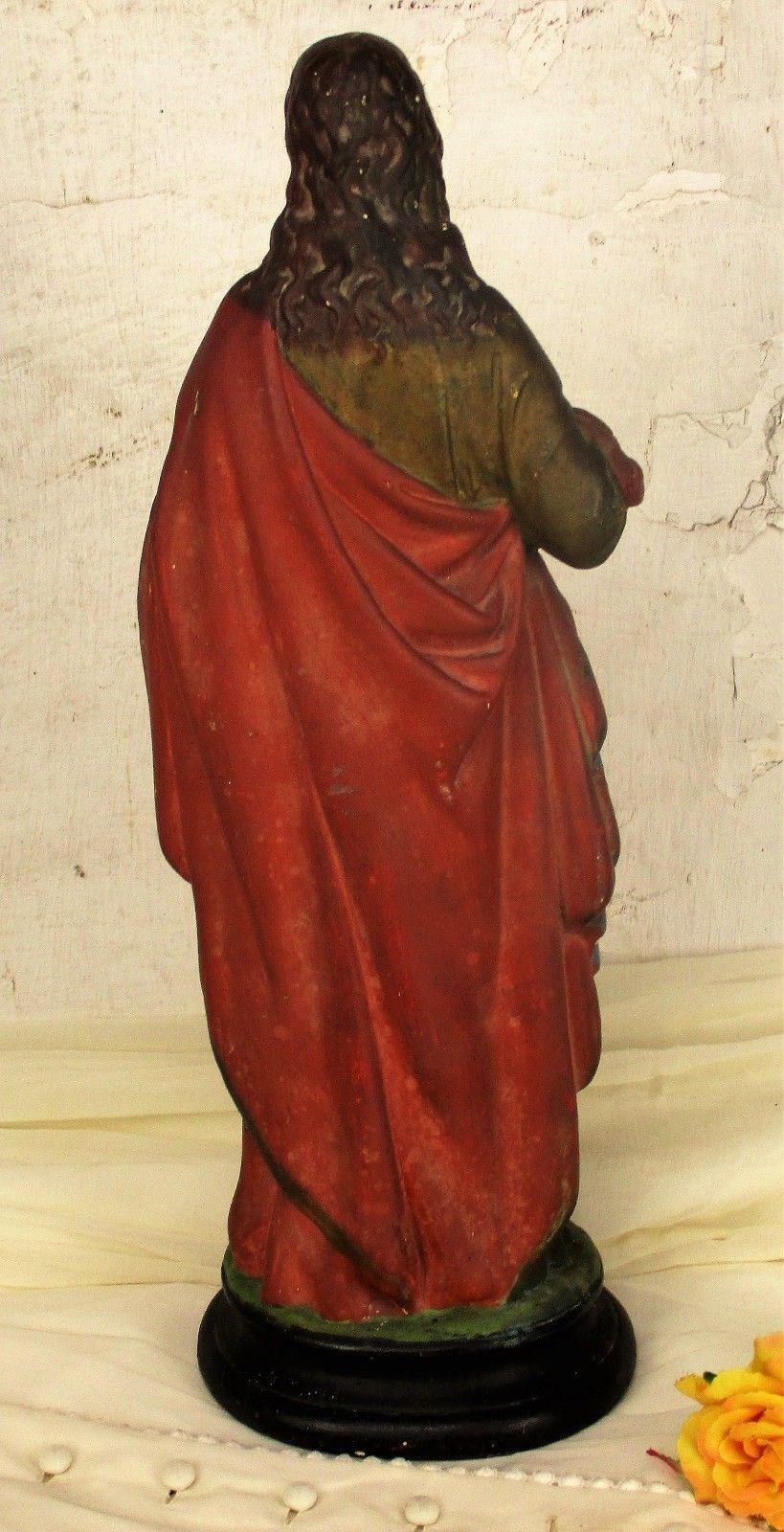 Antique Statue Jesus Christ Sacred Heart Neo Gothic 1900 Polychrome 16.53" photo buy