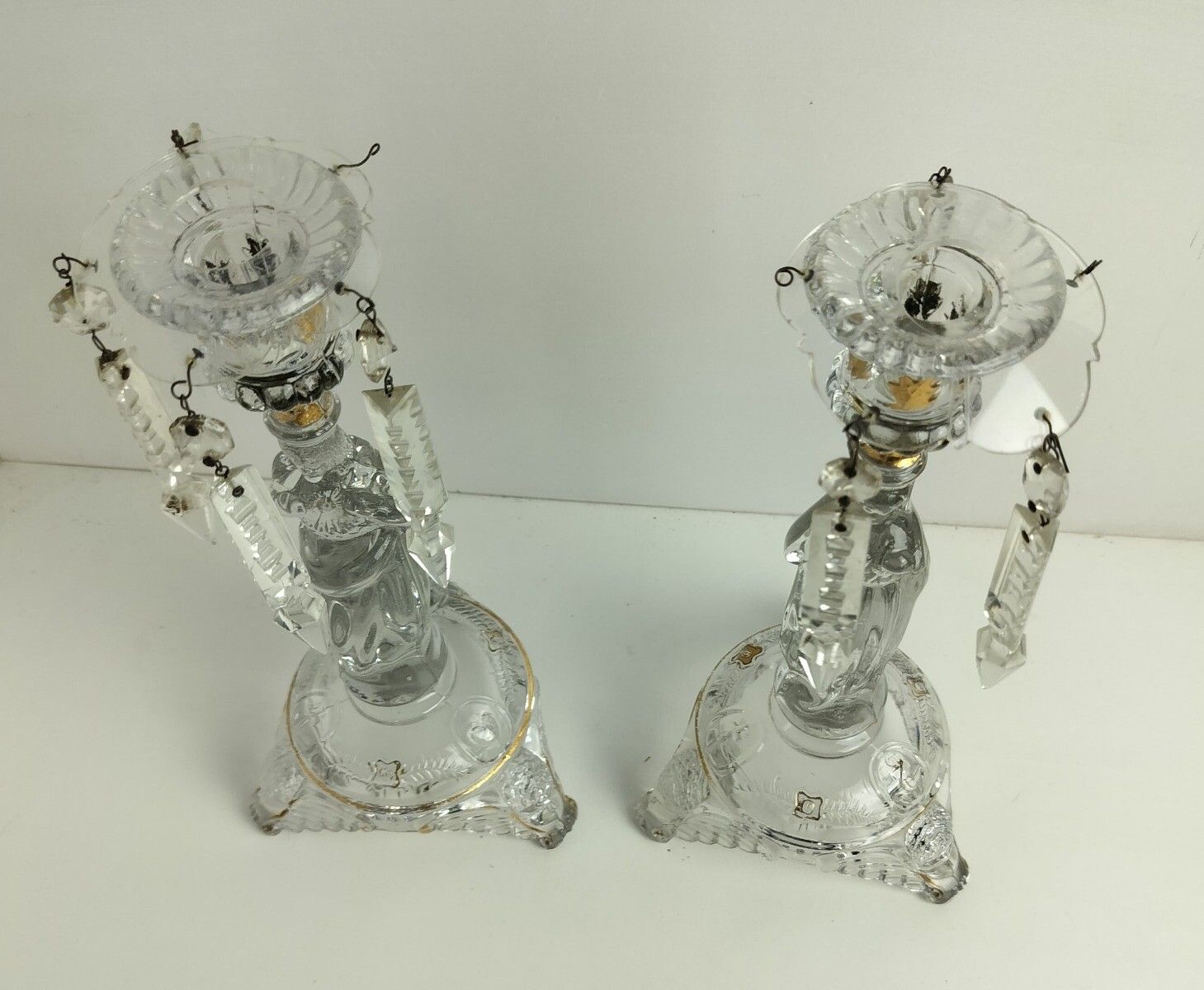 Couple Candle Holders Art Glass Gold Touches  Holy Heart Virgin Mary Christ Pris photo furniture