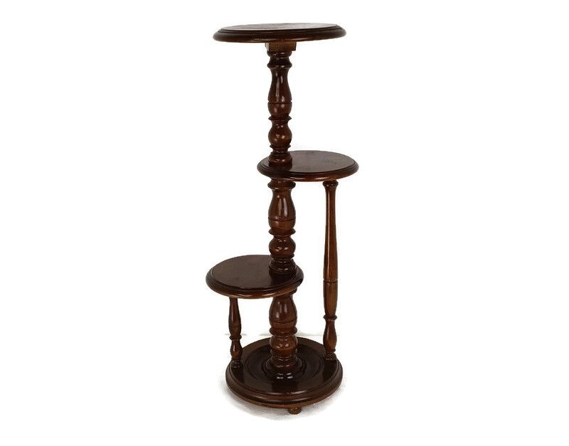 Vintage 3 Tier Pedestal Table Plant Stand Side Table Hand Carved Wood  Farmhouse