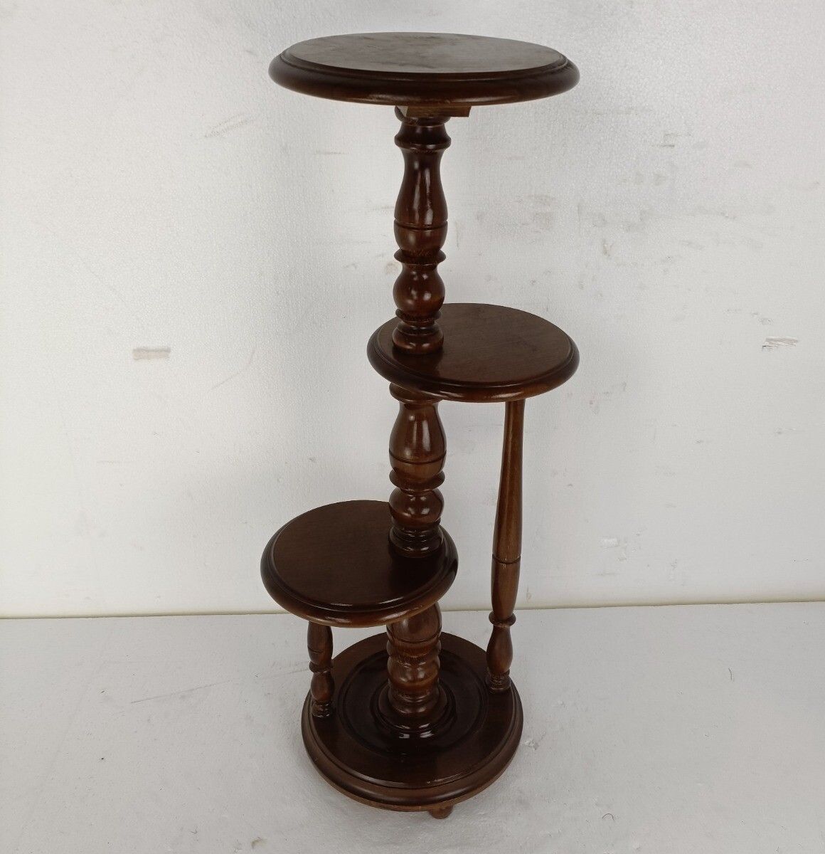 Vintage 3 Tier Pedestal Table Plant Stand Side Table Hand Carved Wood  Farmhouse photo furniture