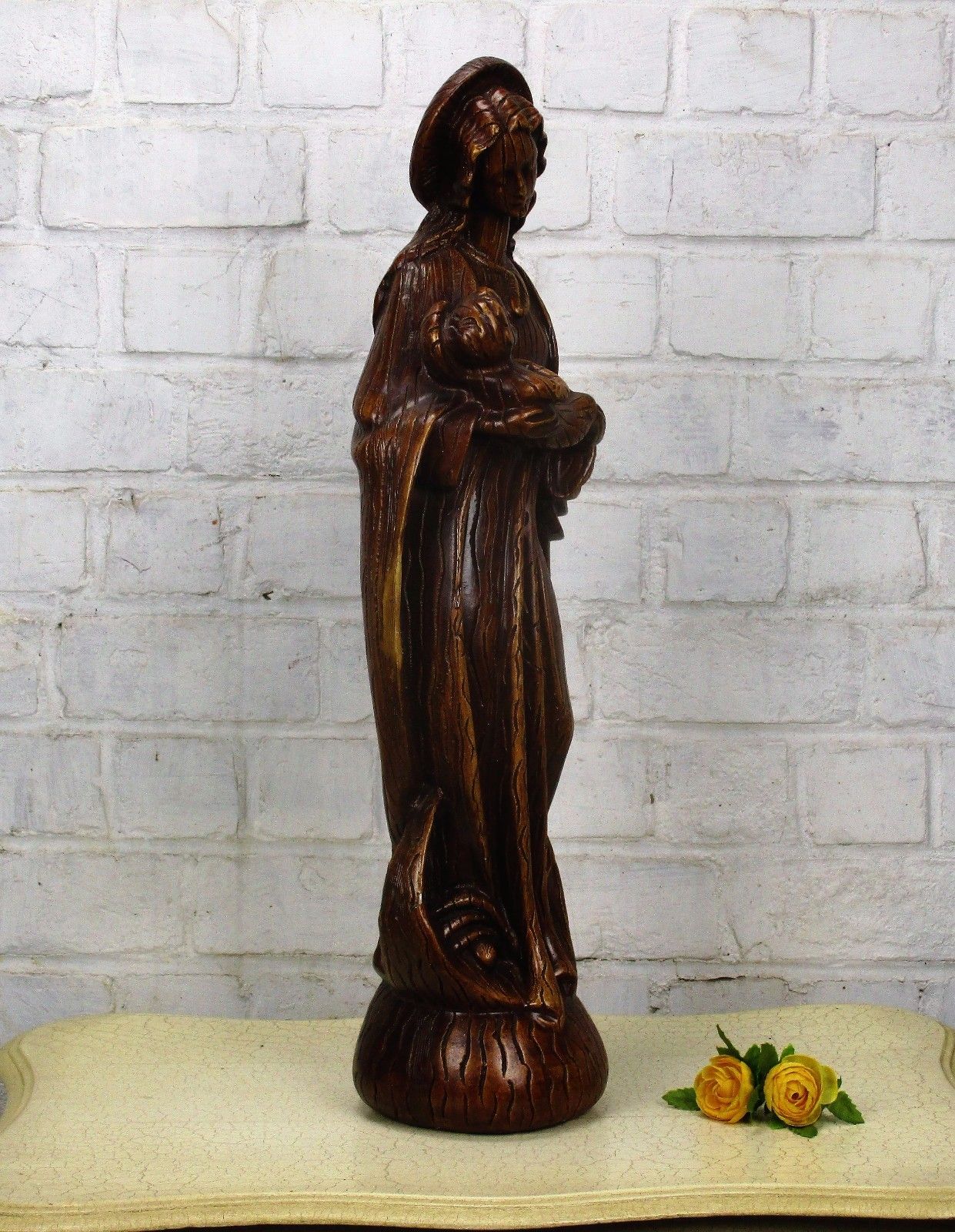 Gorgeous Xl Art Deco Virgin Mary Madonna Infant Child Plaster Statue 24.01" photo Art