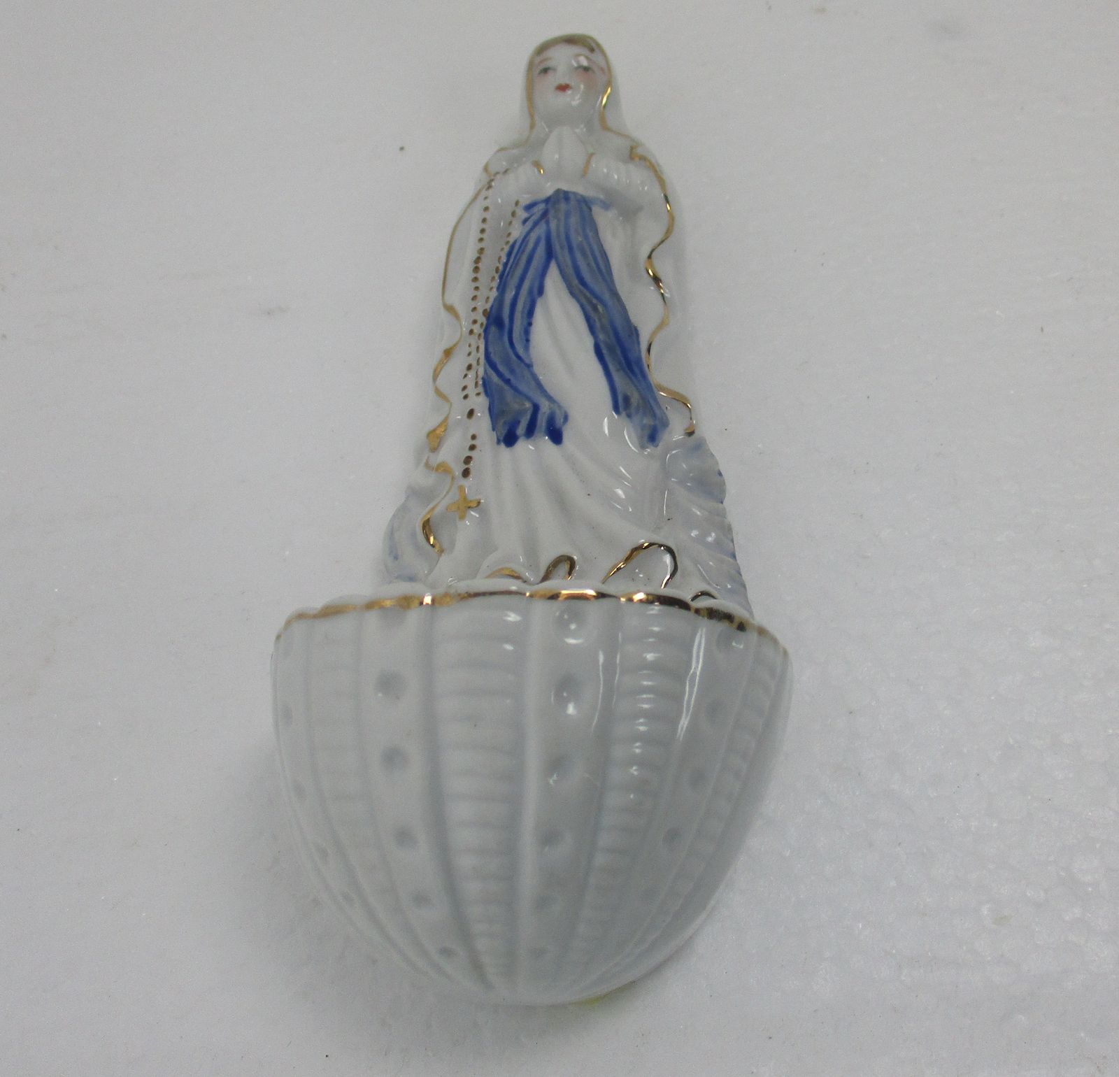 Antique French Holy Water Font Vessel Bisque Porcelain Virgin Mary Madonna 1905