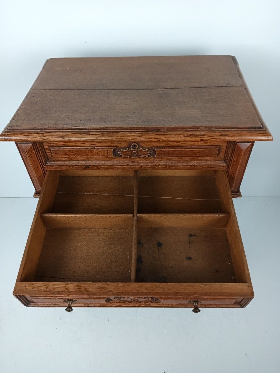 Antique  Sewing Quilting Box Table Cabinet  Extremely Rare Wow Carved Wood photo for sale