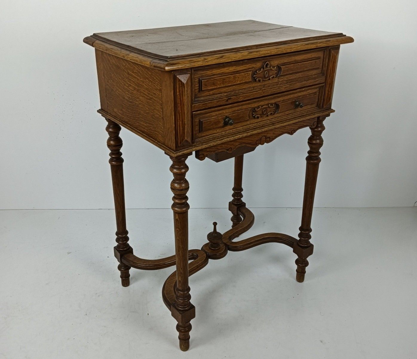 Antique  Sewing Quilting Box Table Cabinet  Extremely Rare Wow Carved Wood photo vintage