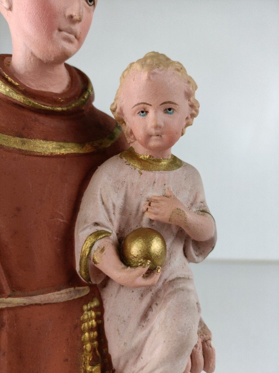 St Anthony Padua Of Lisbon Infant Child Plaster Statue Franciscan Neo Gothic Ant photo vintage