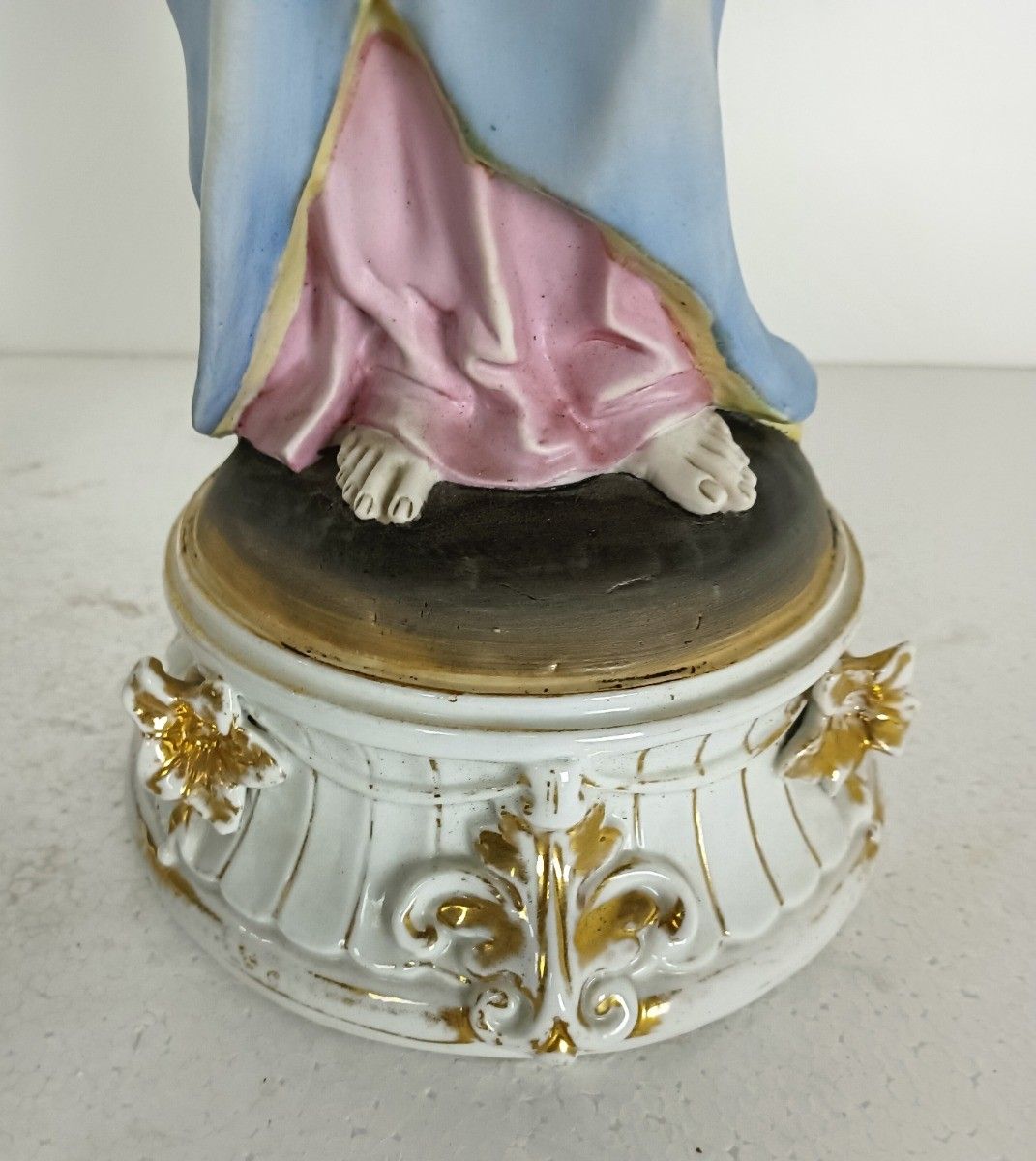 Vintage Statues Couple Porcelain Polychrome Jesus Christ Virgin Mary Madonna Hol photo Art