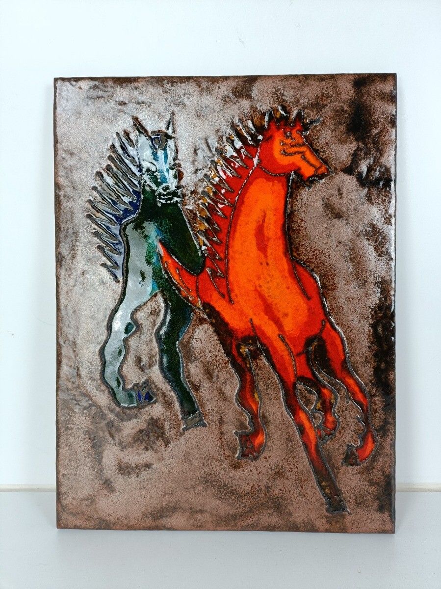 Ruscha Horses  Red Blue Fat Lava Germany Space Age Pop Art Psychedelic Wall Tile photo furniture