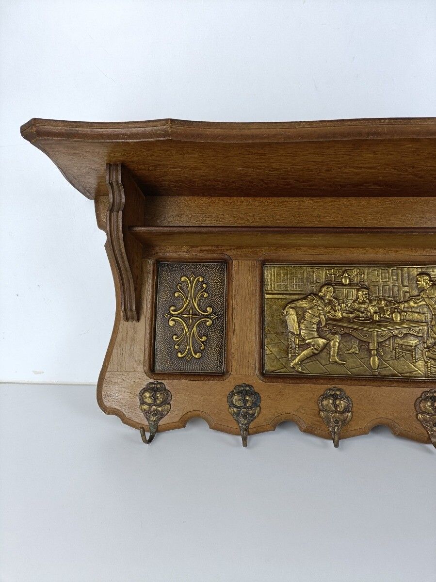 Gothic Gorgeous Ornate Hand Carved Wood Coat Hat Rack Breughel Style Brueghel Br photo vintage