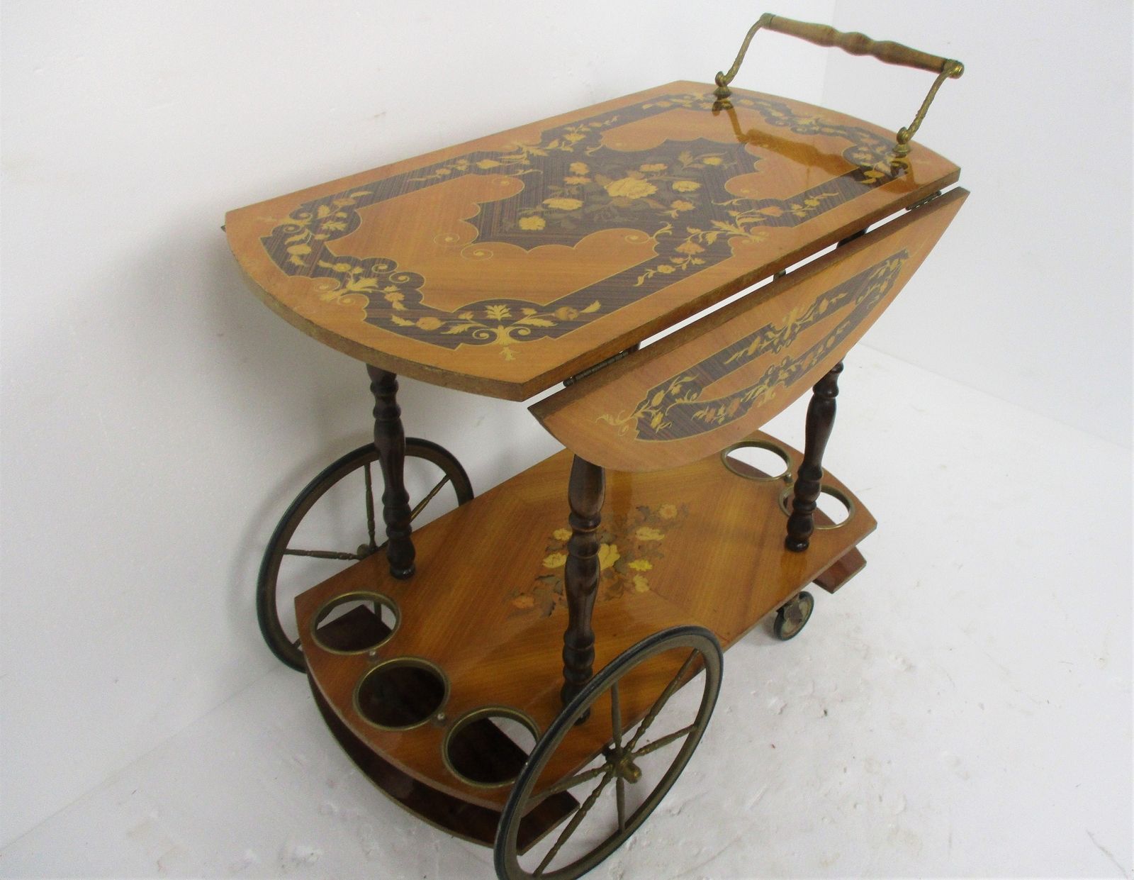photo furniture Retro Bar Cocktail Tea Entertainment Cart Trolley Inlay Marquetry Gate Leg Italy