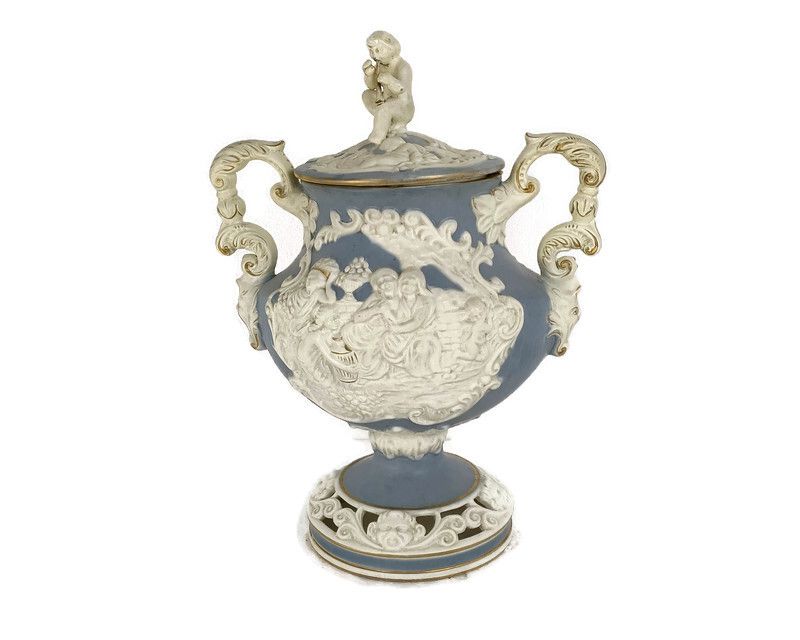 Xl Urn Vase Baby Blue White Wedgwood Jasperware Style Italian Sesto Fior Colorat