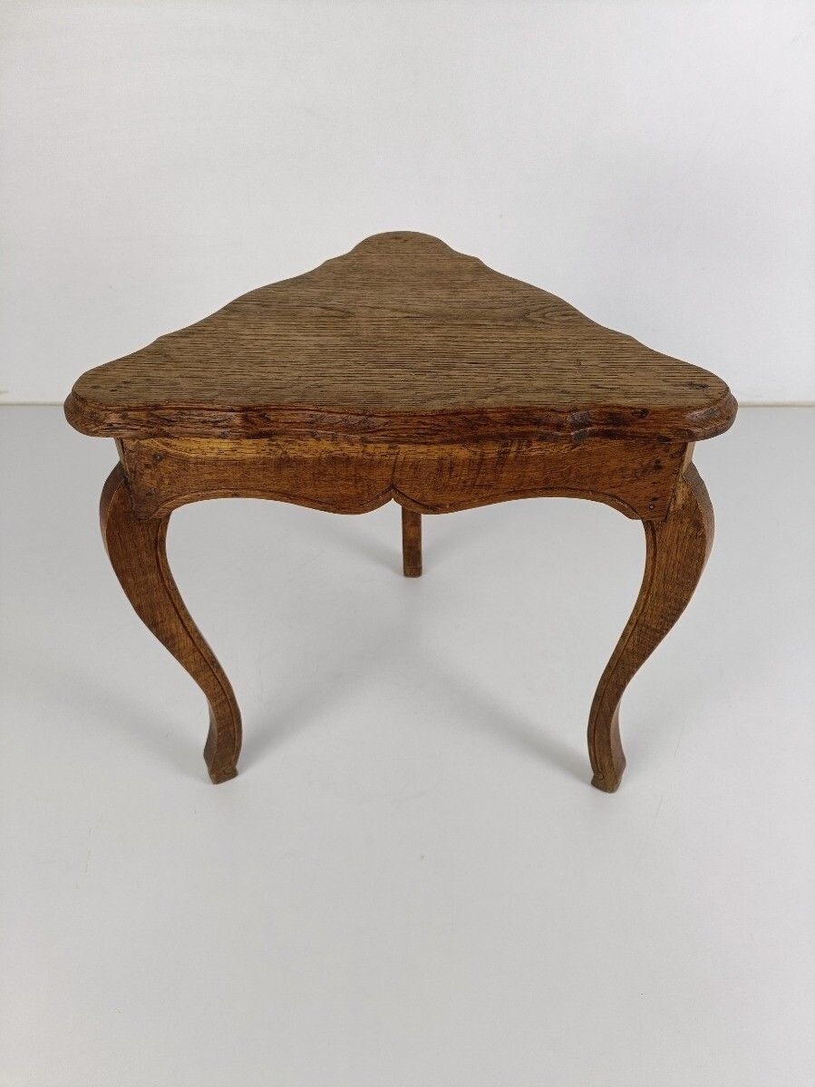 Small Side Table Pedestal Plant Stand Triangled Wood Oak Vintage Barn Style photo furniture