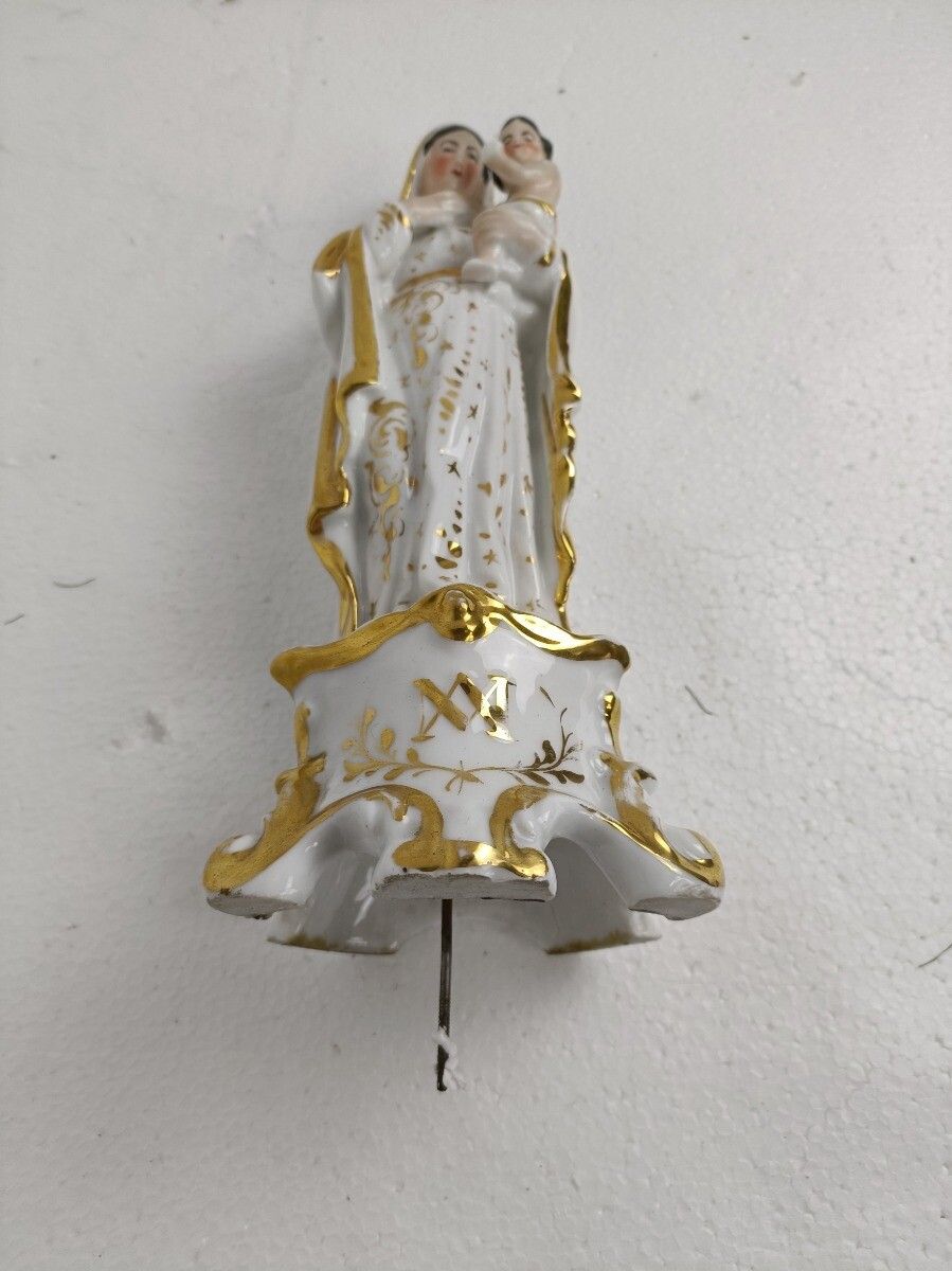 Antique 1900 Vieux Paris Porcelain Bisque Statue Virgin Mary Madonna With Infant photo furniture