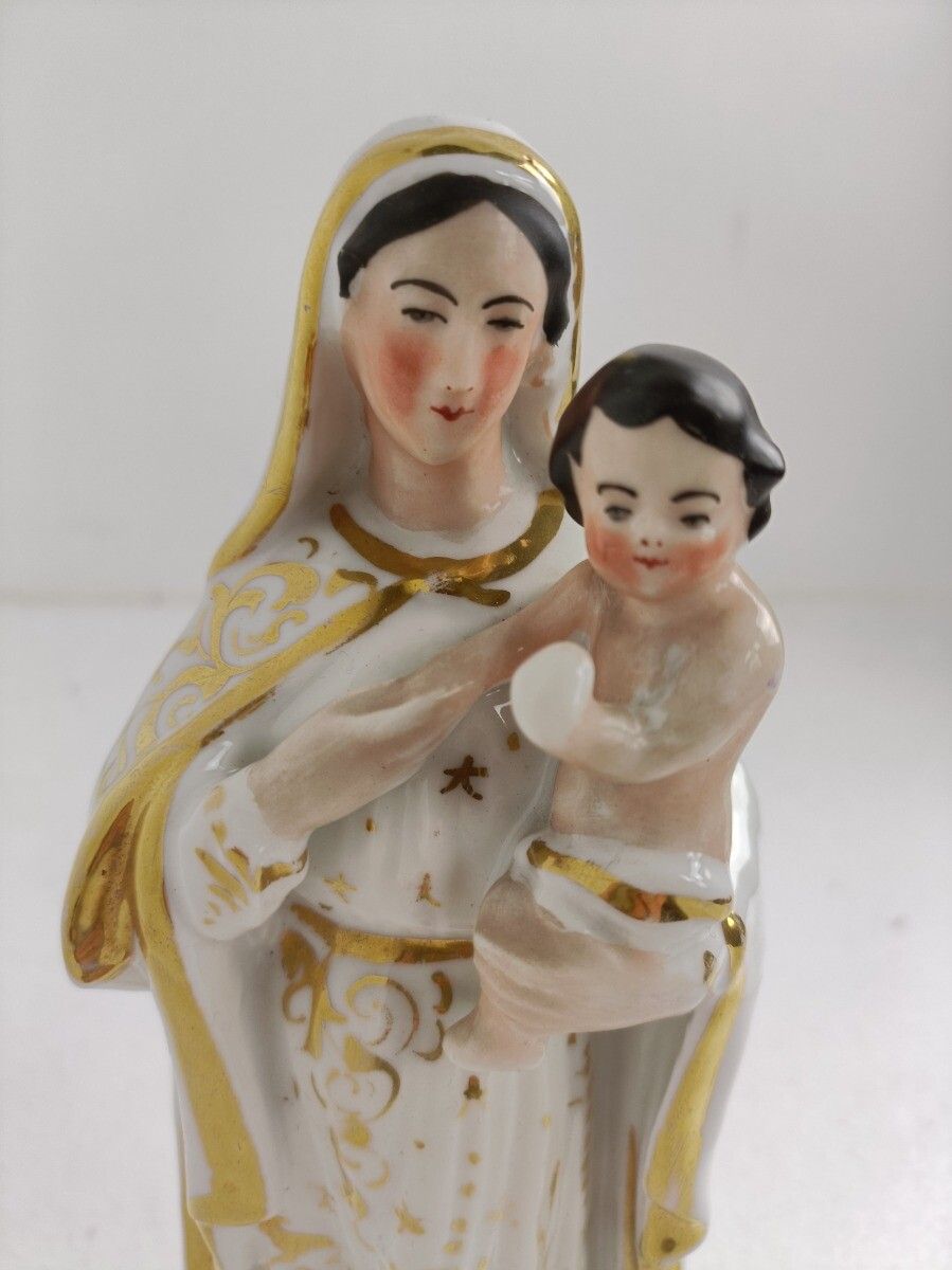 Antique 1900 Vieux Paris Porcelain Bisque Statue Virgin Mary Madonna With Infant photo 198.0
