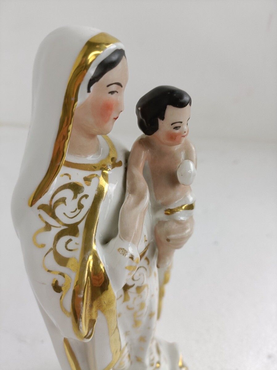 photo furniture Antique 1900 Vieux Paris Porcelain Bisque Statue Virgin Mary Madonna With Infant