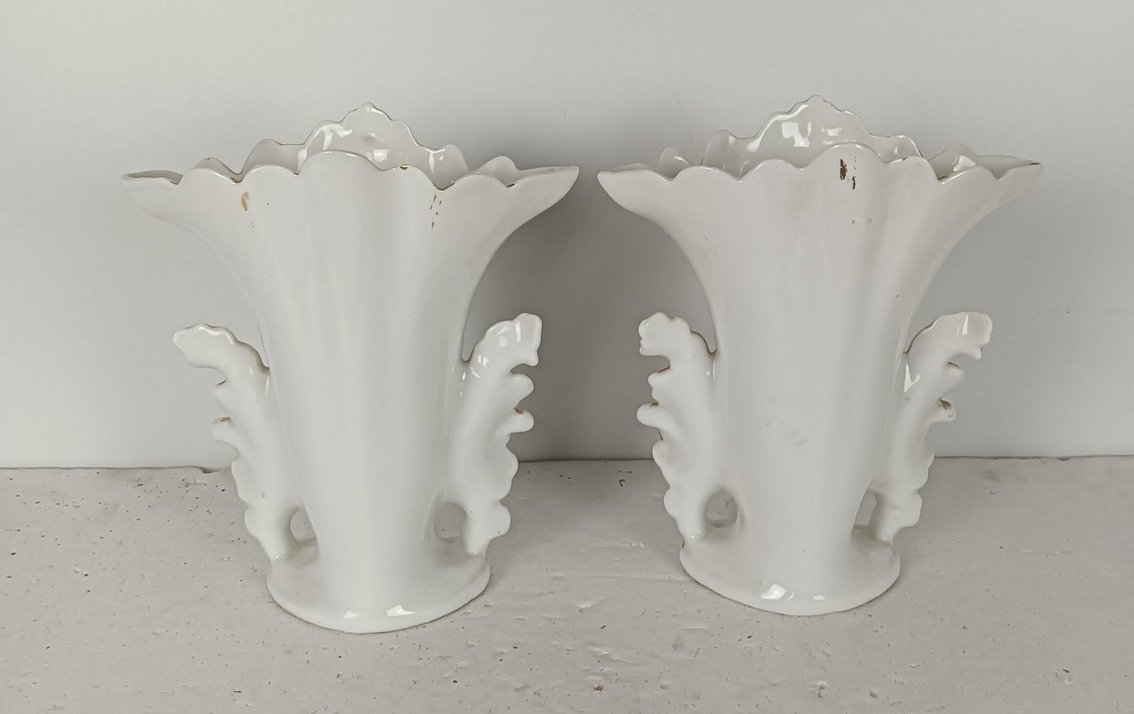 Couple Antique Vieux Paris Porcelain Fan Flair Bridal Vases Flower Bouquet Frenc photo Home Decor