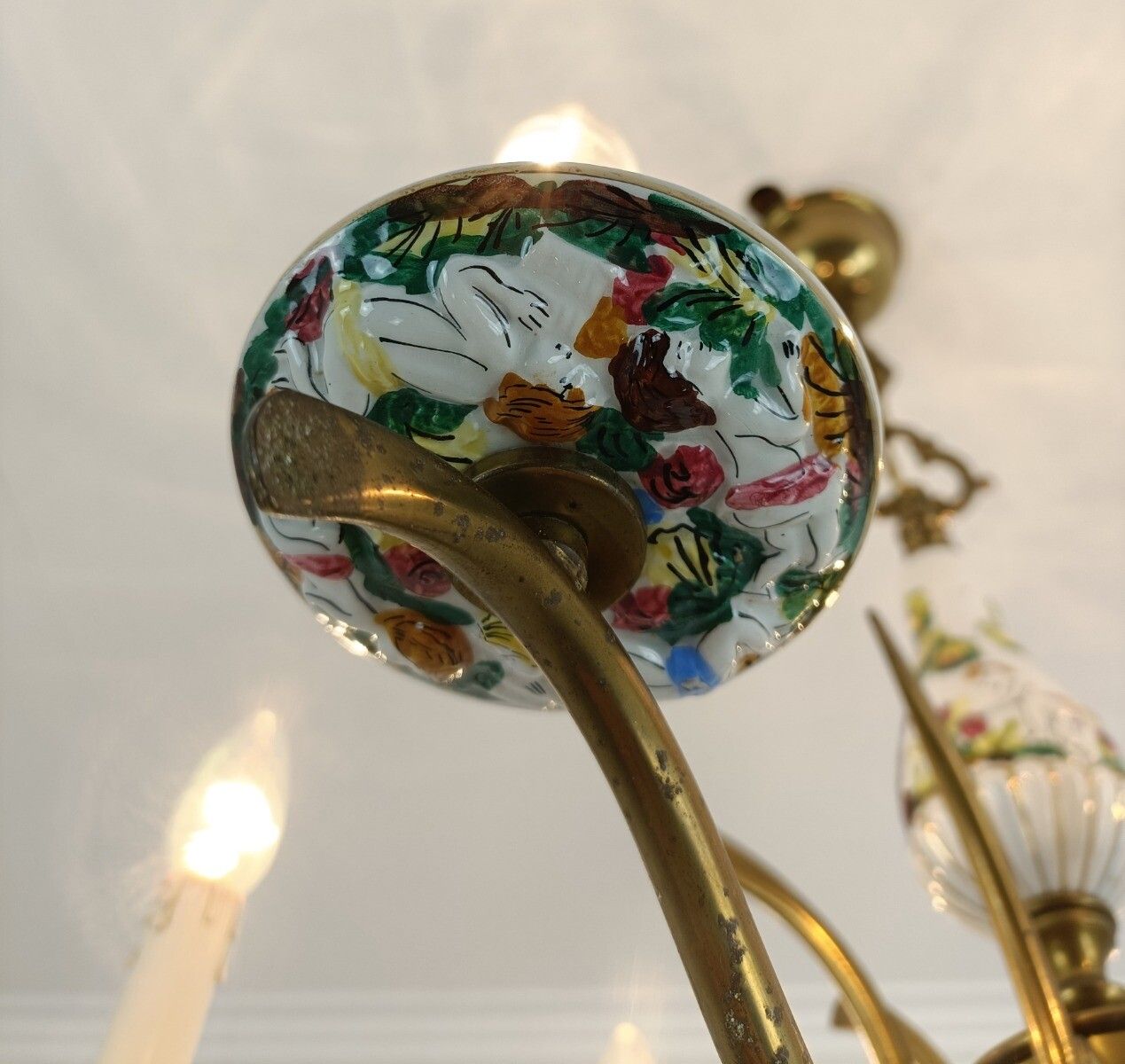 Vintage Chandelier Fixture Light Porcelain Capodimonte Style 6 Lights 6 Arm photo vintage