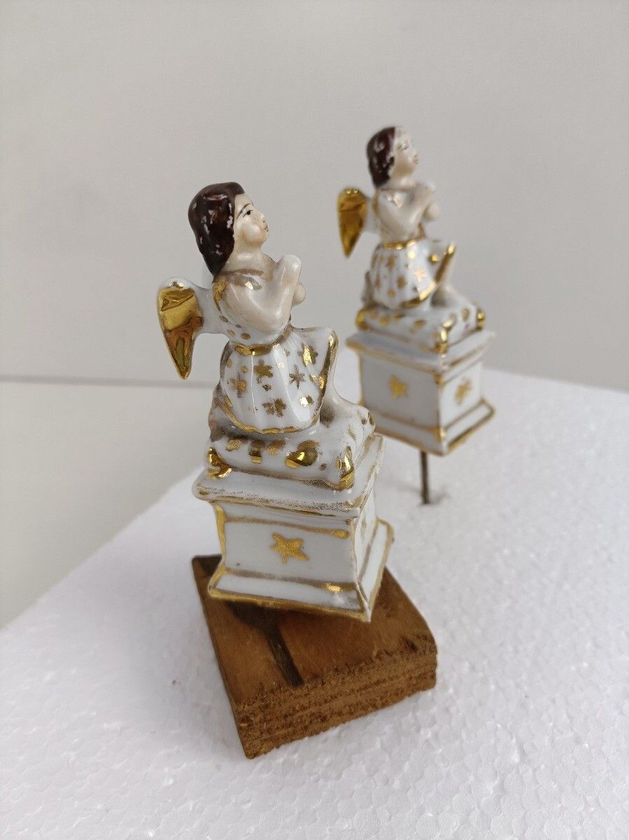 Vieux Paris Porcelain Antique White Gold Gilded Angels Statues Figurines Pair photo Home Decor