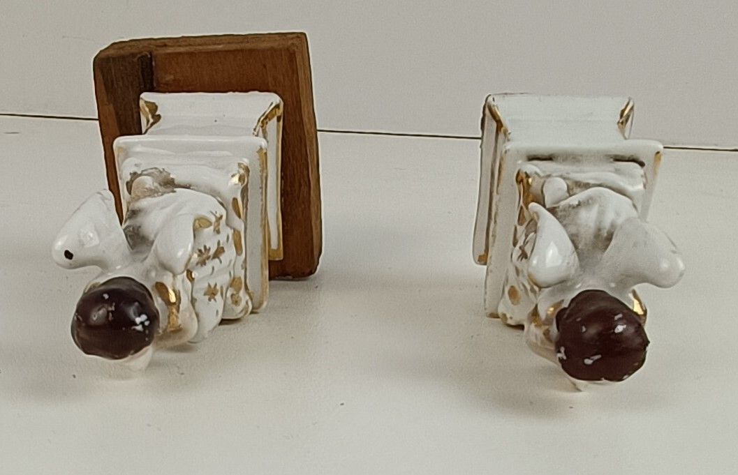 Home Decor Vieux Paris Porcelain Antique White Gold Gilded Angels Statues Figurines Pair photo