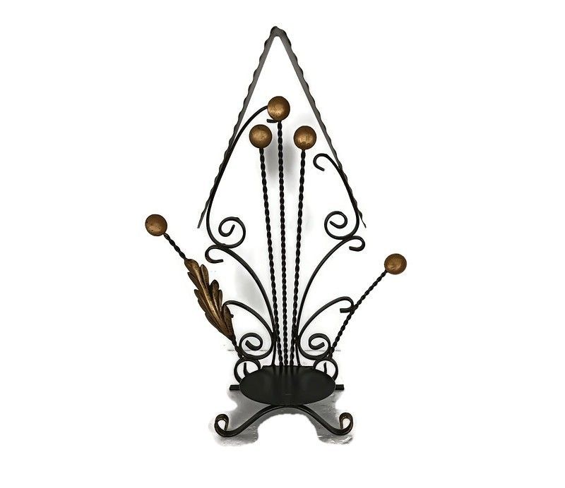 Vintage Chapel Niche For Statue Wrought Iron Gold Taches Two Toned Wall Hanging