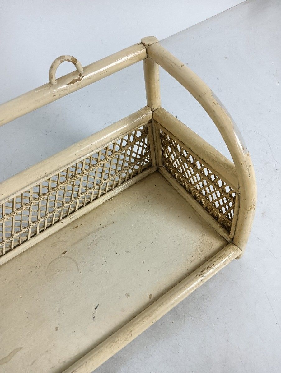 Vintage Hanging Standing Rack Rapandi Style Rattan Painted White French photo furniture