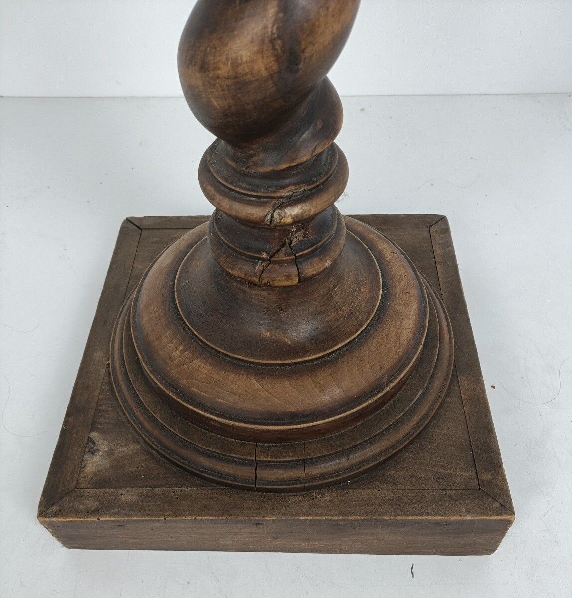 Tall Hand Carved Wood Barley Twist Pedestal Display Side Table Plant Stand Barn photo Furniture