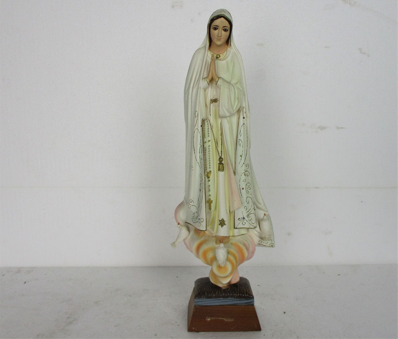 Vintage Our Lady Fatima Resin Statue Glass Eyes Portugal Authentic 17.32" photo furniture