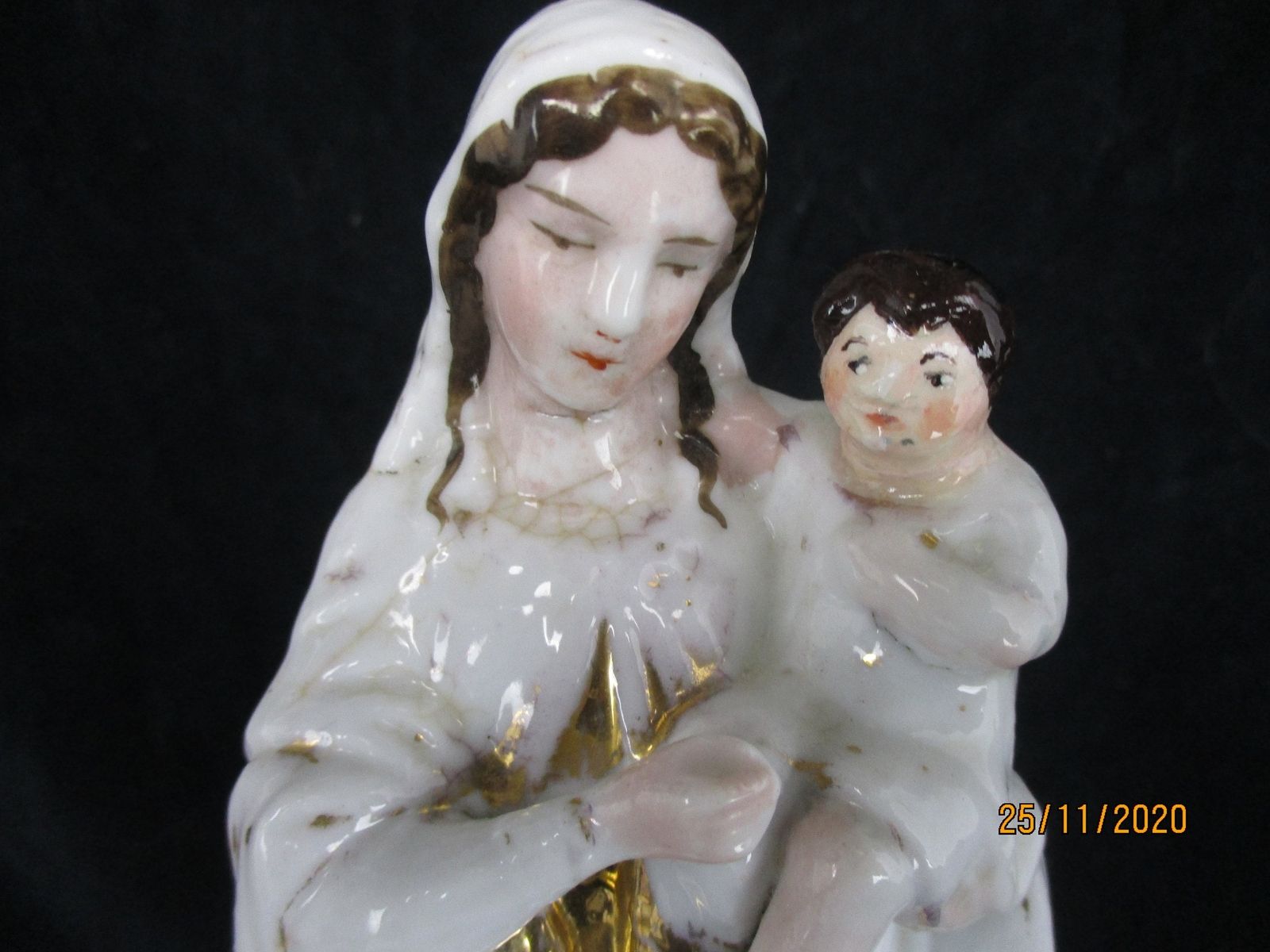 Antique 1900 Vieux Paris Porcelain Bisque Statue Virgin Mary Infant Jesus 9.84&Q photo furniture