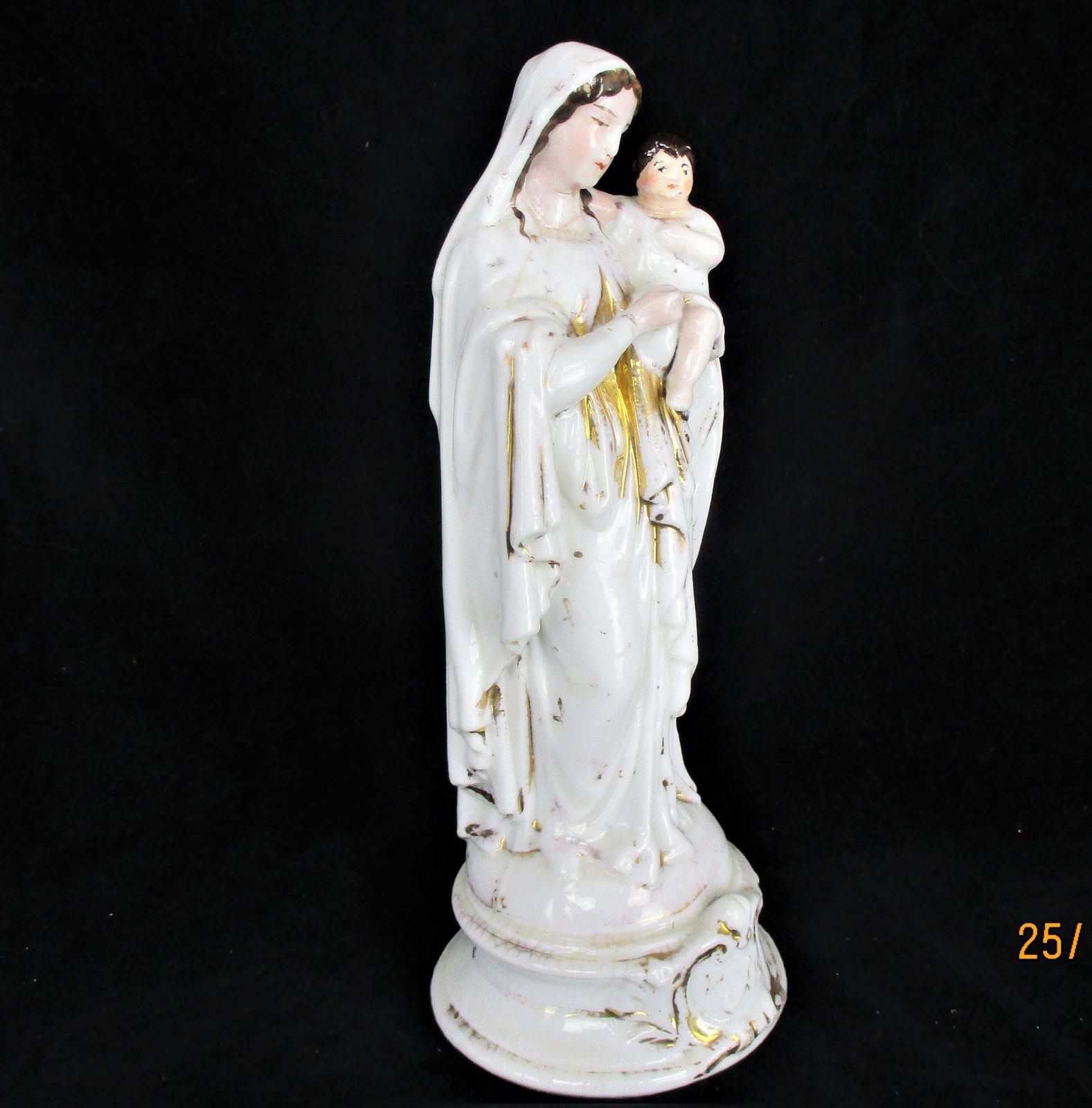 Antique 1900 Vieux Paris Porcelain Bisque Statue Virgin Mary Infant Jesus 9.84&Q photo Art
