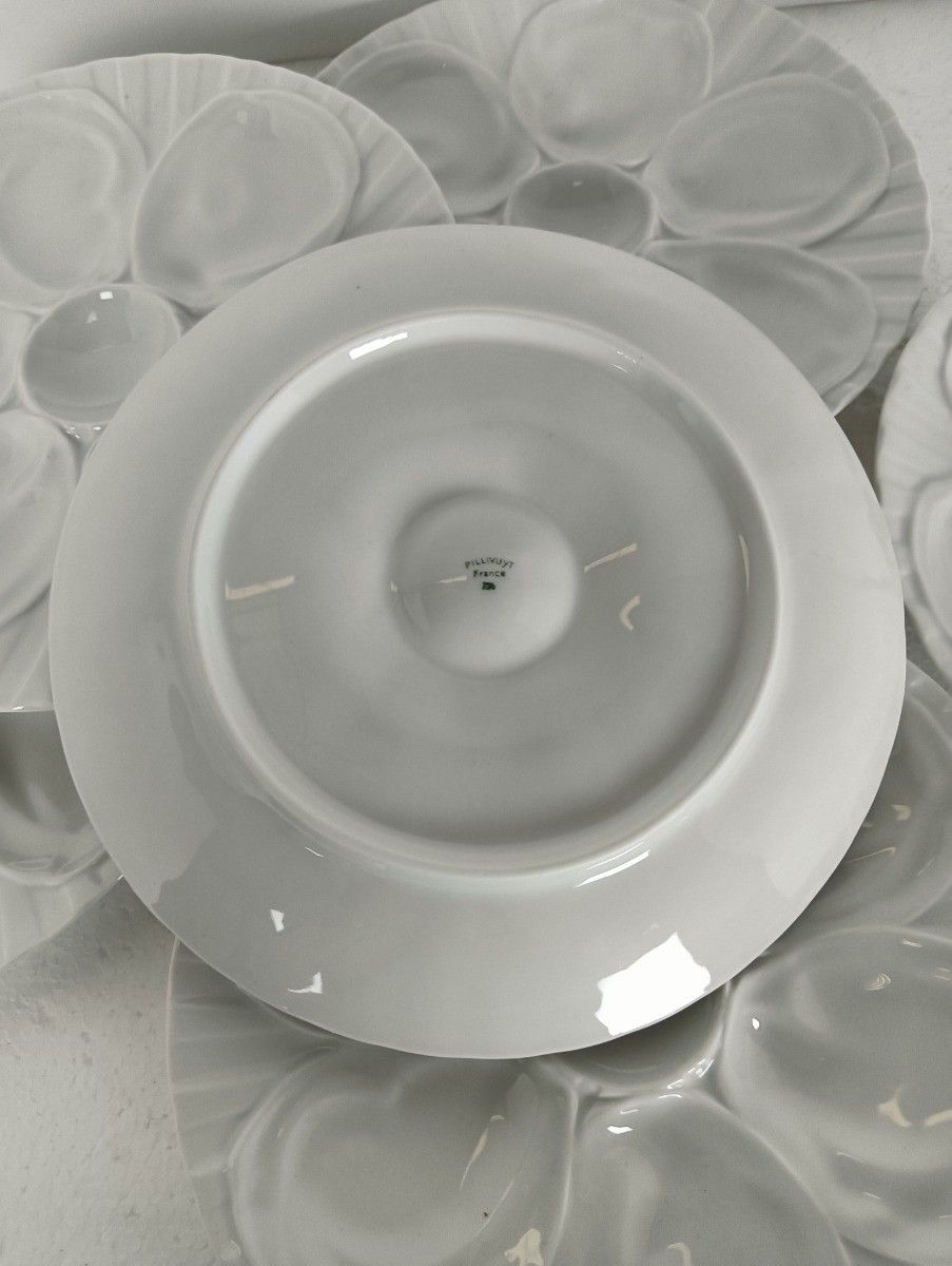 Set Of 6 French Pillivuyt Oyster Plates Porcelain Faience Marked White Stylish F photo Home Decor