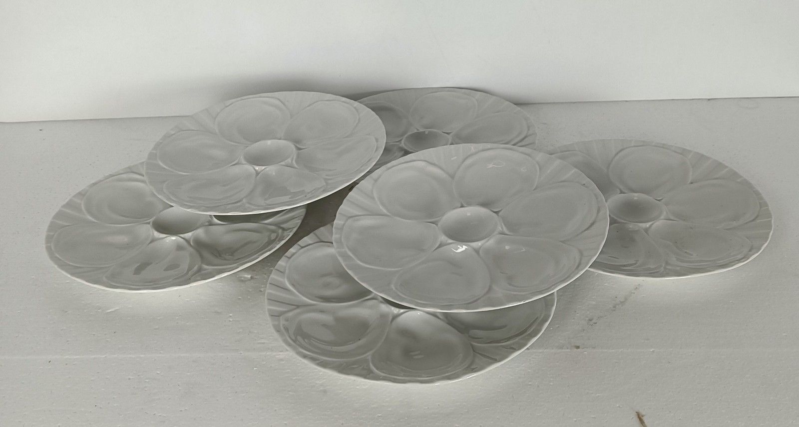 Set Of 6 French Pillivuyt Oyster Plates Porcelain Faience Marked White Stylish F photo 182.0