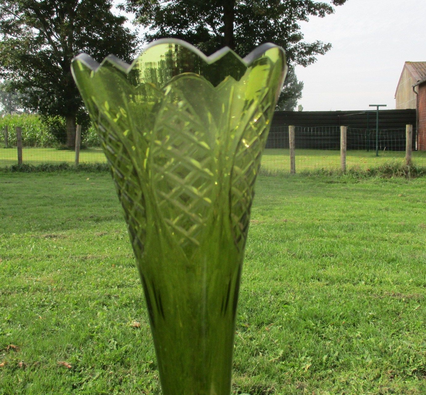 Large Vintage Trumpet Vase Brass Epergne Green Glass Loetz Style Stunning photo furniture