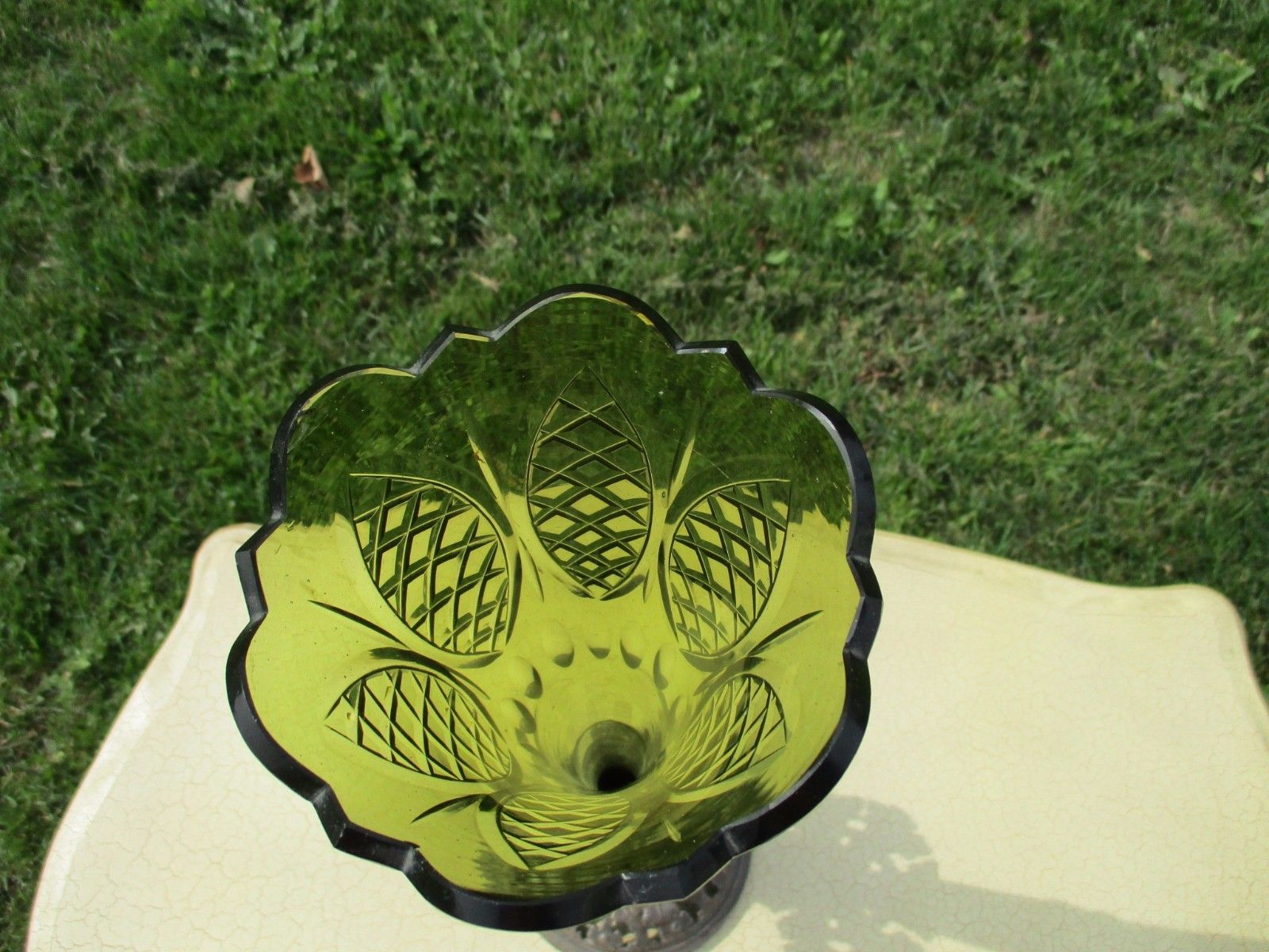 Large Vintage Trumpet Vase Brass Epergne Green Glass Loetz Style Stunning photo Home Decor