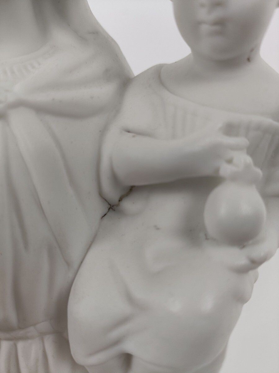 French Antique 1900 Bisque Statue Virgin Mary Our Lady Infant Jesus Exquisite  F photo vintage