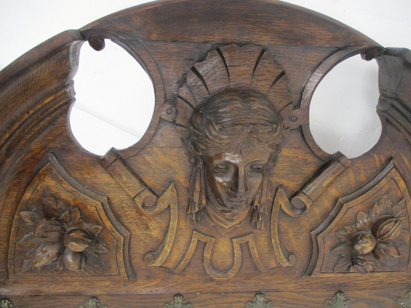 Hand Carved Wood Wall Shelf Coat Kitchen Rack Carved Head Putti Angel Stunning photo 556.0