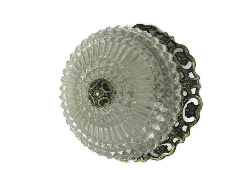 Gorgeous Xl French Ceiling Lamp Fixture Plafonnière Ornate Bubbled Glass Silver