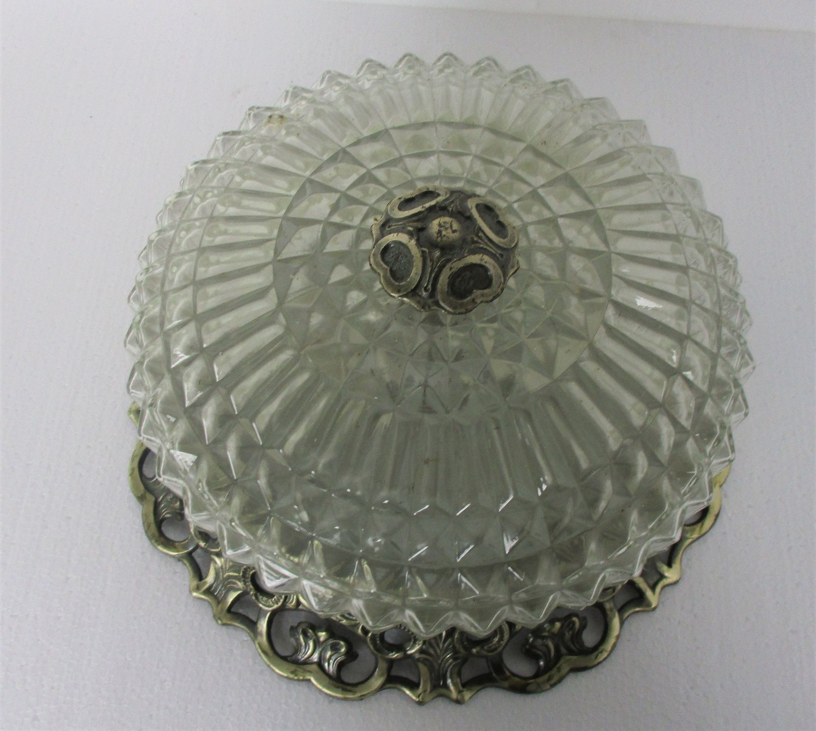 Gorgeous Xl French Ceiling Lamp Fixture Plafonnière Ornate Bubbled Glass Silver photo vinterior