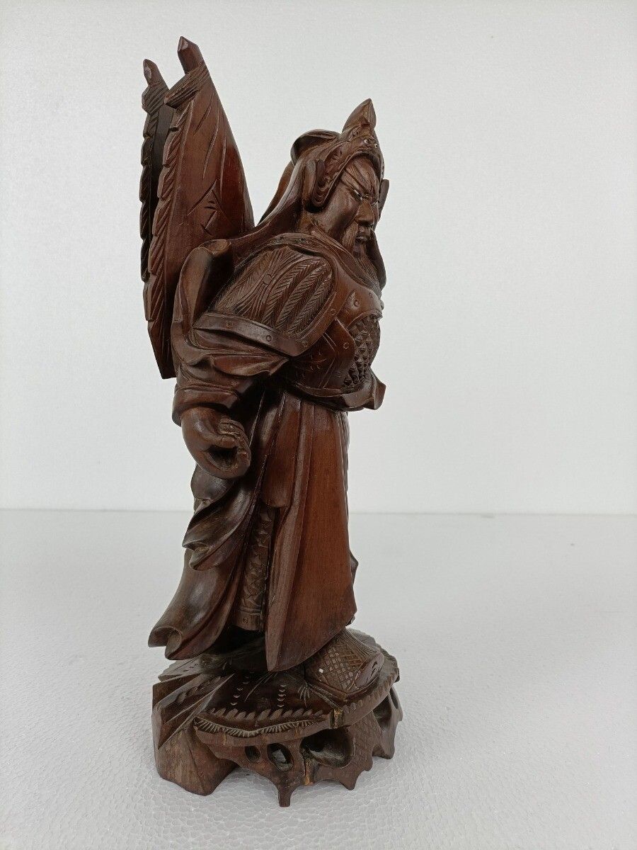 Chinese Rosewood Hand Carved Wooden Figurine Sculpture Winged Warrior photo for sale