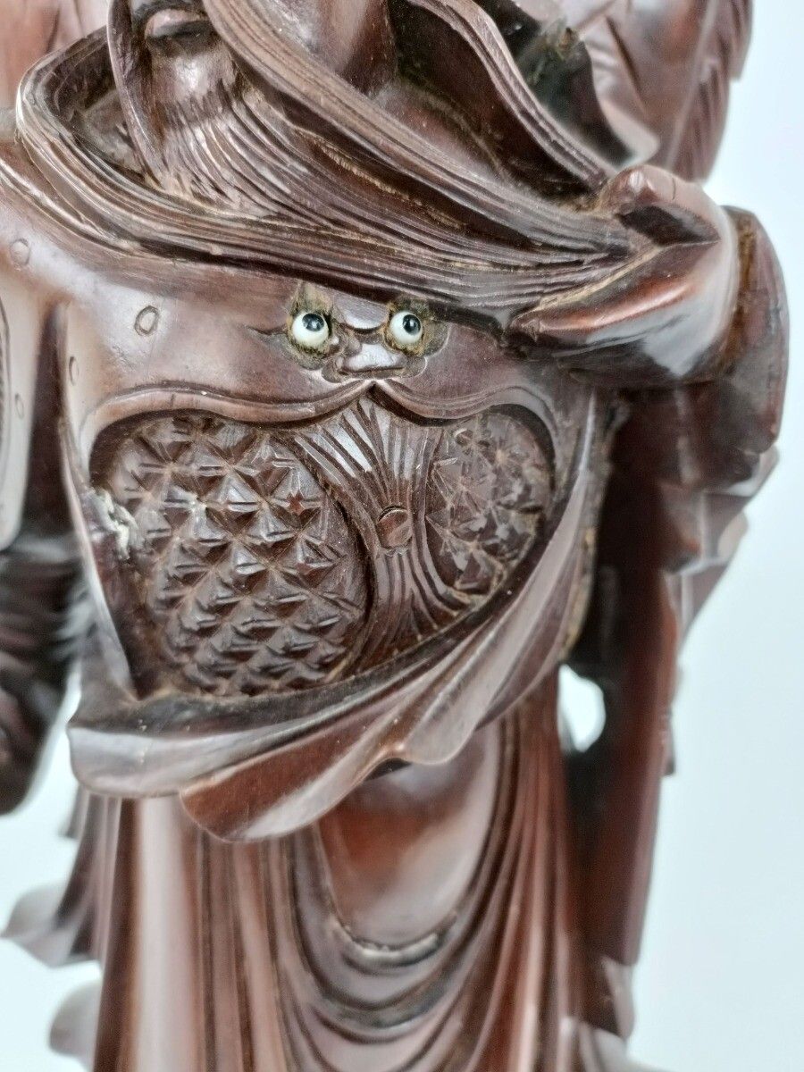 Chinese Rosewood Hand Carved Wooden Figurine Sculpture Winged Warrior photo buy